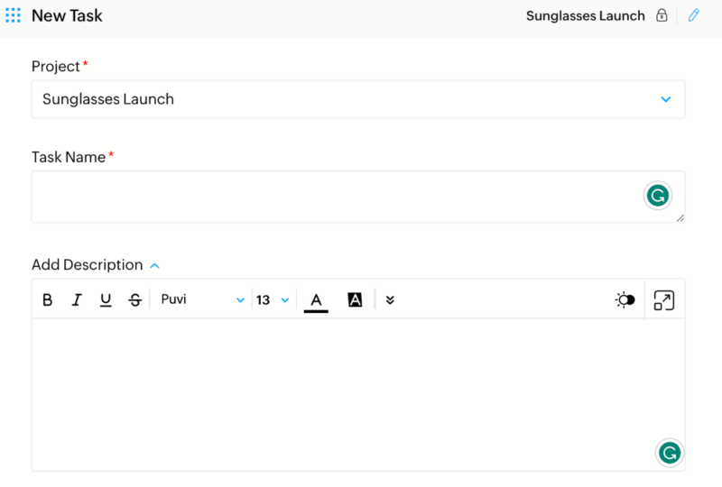 zoho projects new task