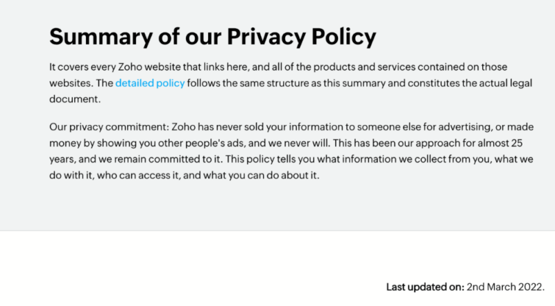zoho projects privacy