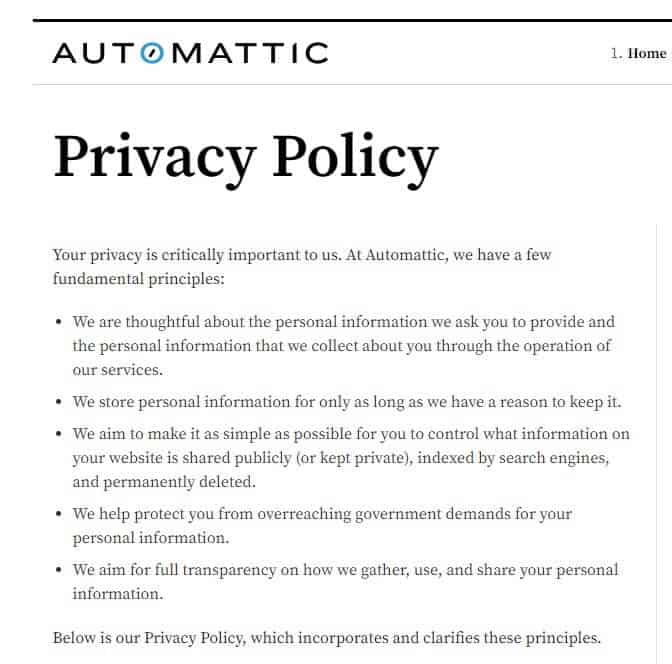 Automattic privacy policy