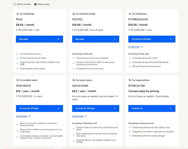 dropbox pricing