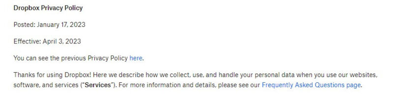 dropbox privacy policy