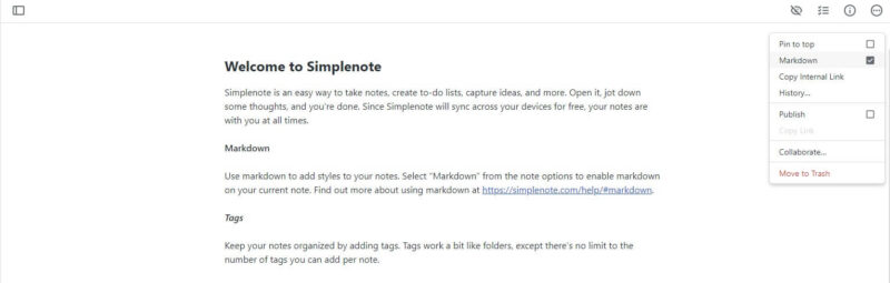simplenote markdown