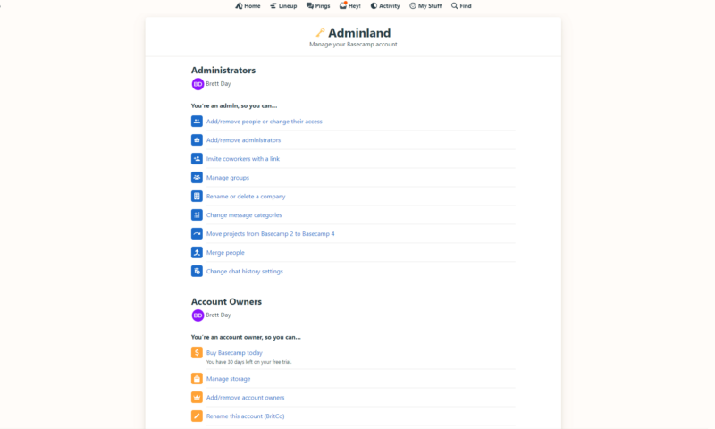 basecamp admin