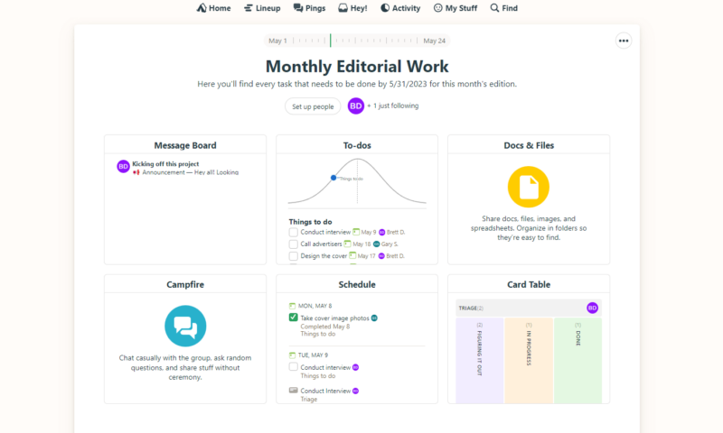 basecamp dashboard