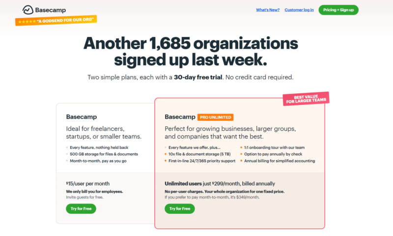 basecamp pricing