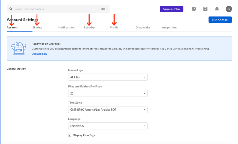 box account settings changes