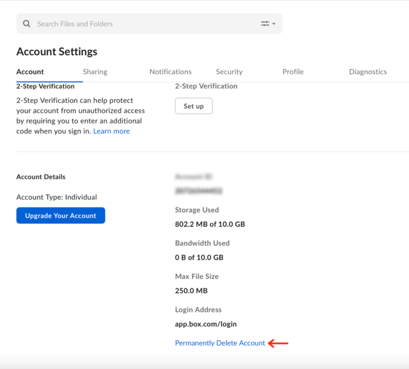 box delete account