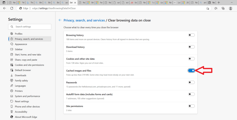 edge cache toggle