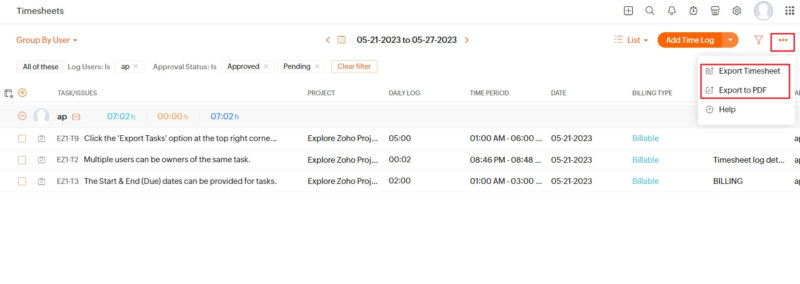 export timesheet