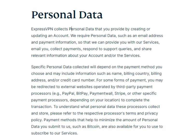 expressvpn personal data