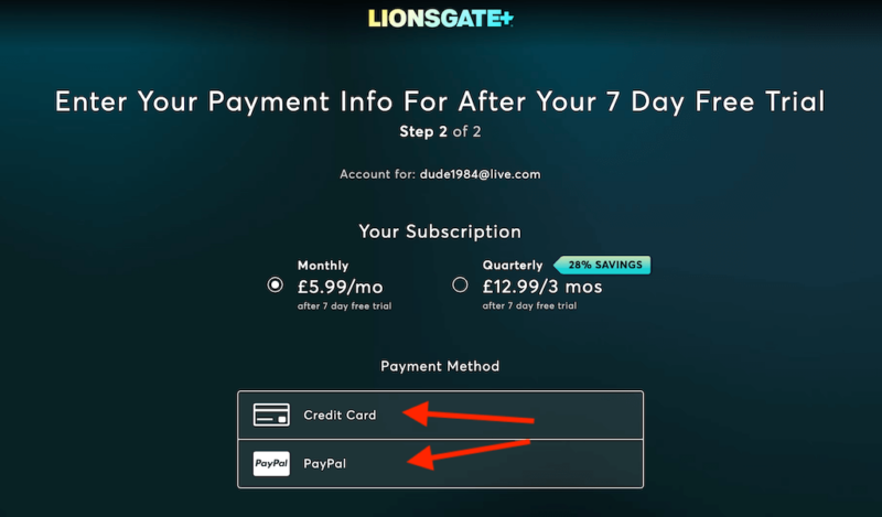 lionsgate payment method