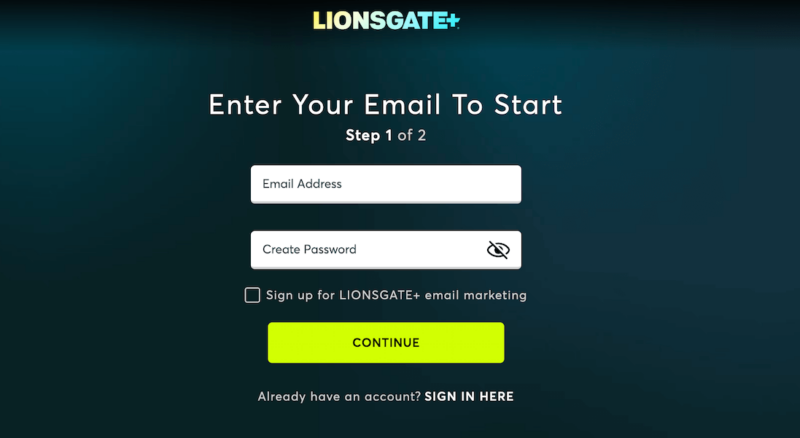 lionsgate sign up