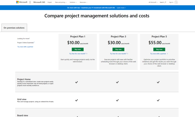 microsoft project pricing