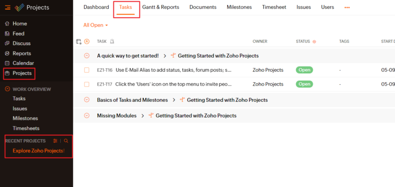 zoho open project