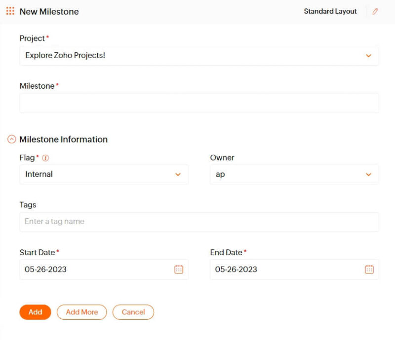 zoho save milestone