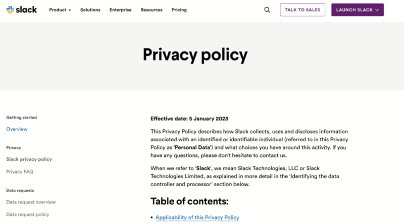 slack privacy