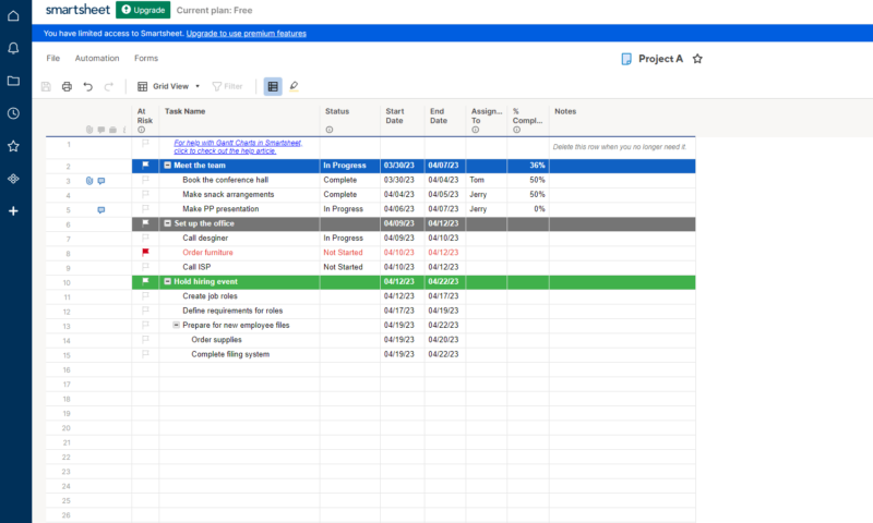 smartsheet table