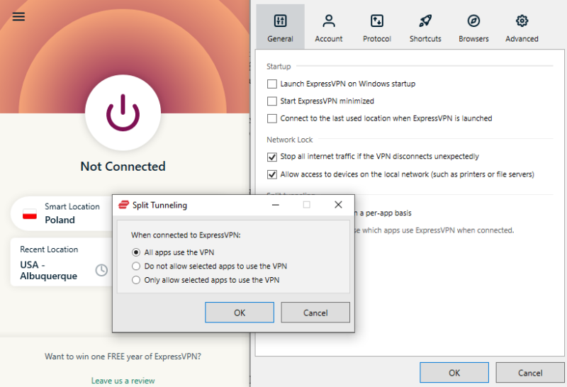 ExpressVPN split tunneling