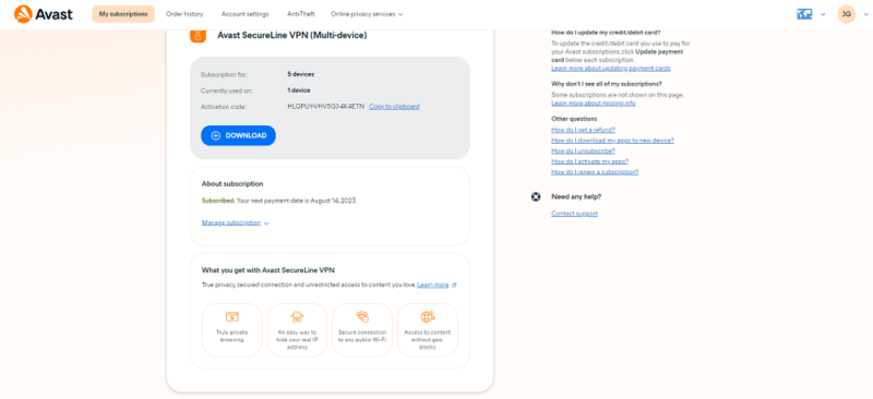 avastvpn manage subscriptions