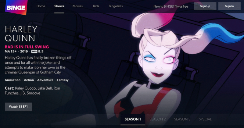 harley quinn on binge