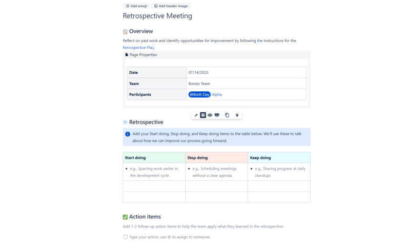 jira confluence retrospective