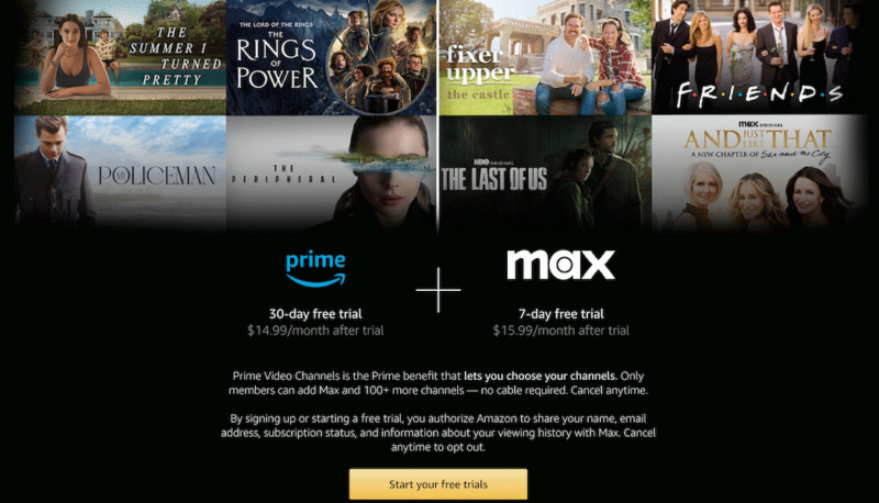 prime video and max free trials