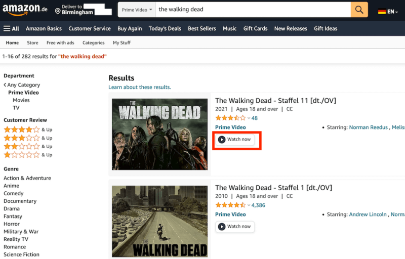 stream the walking dead on prime germany