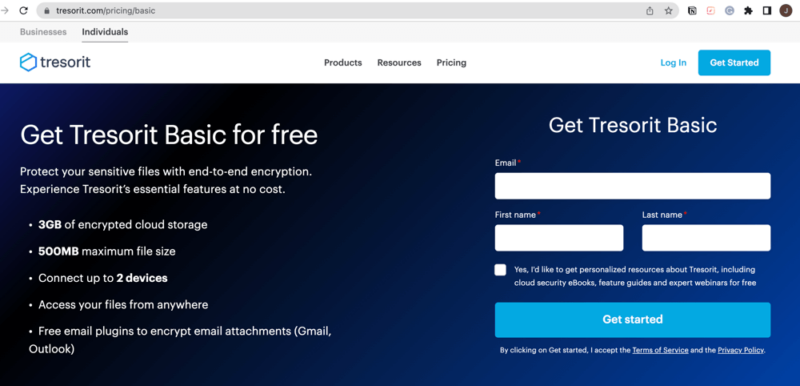 tresorit free account