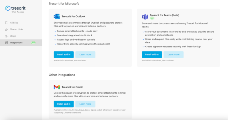 tresorit integrations