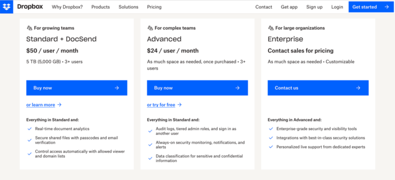 dropbox business plans