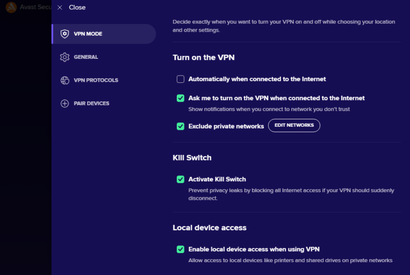 Avast VPN kill switch