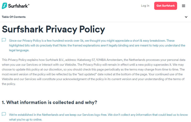 surfshark privacy policy