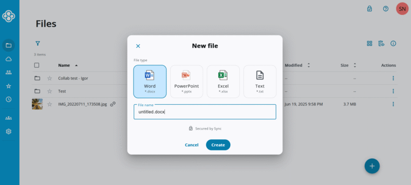 Sync.com microsoft word NEW