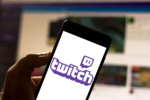 April 22, 2019, Brazil. Twitch TV logo on Android mobile device. Twitch is a streaming site focused on streaming video games, including live or on-demand playthroughs Twitch mobile logo
