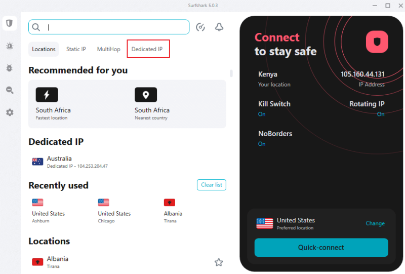 Surfshark dedicated IP feature