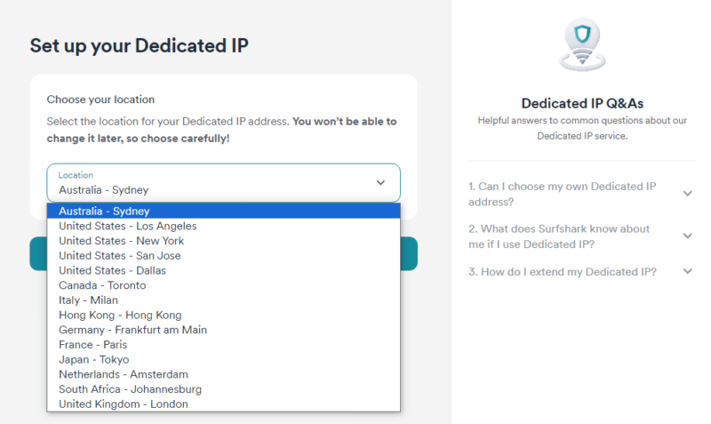 Surfshark’s dedicated IP VPN servers