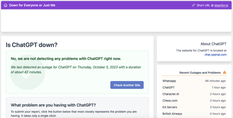 chatgpt no outage