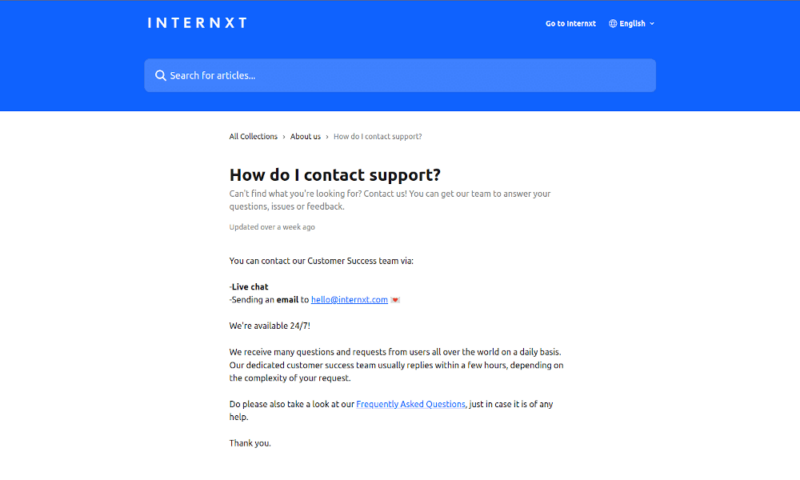 internxt review support page