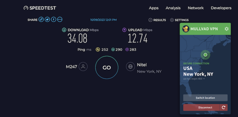 mullvad speed test