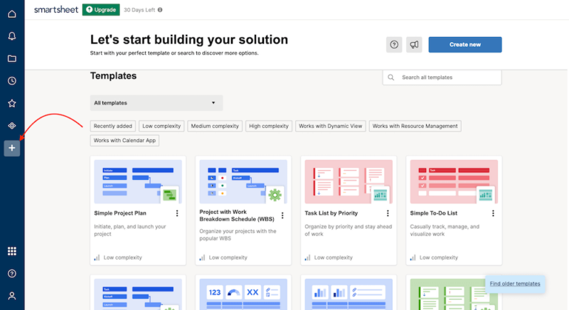 smartsheet choosing a prebuilt template