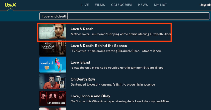 stream love and death on itvx