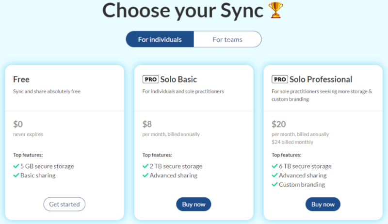 sync signup pricing