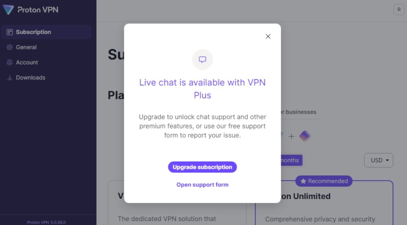 ProtonVPN live chat