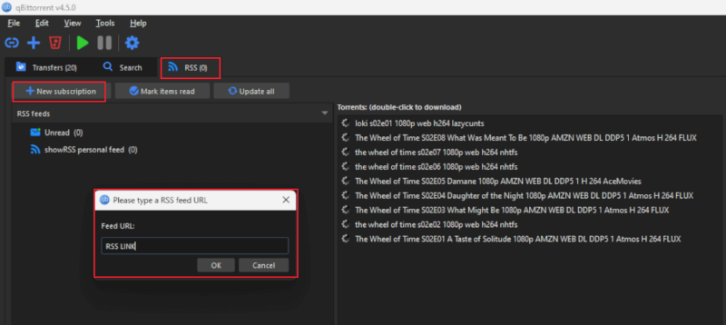 qbittorrent configuration rss url