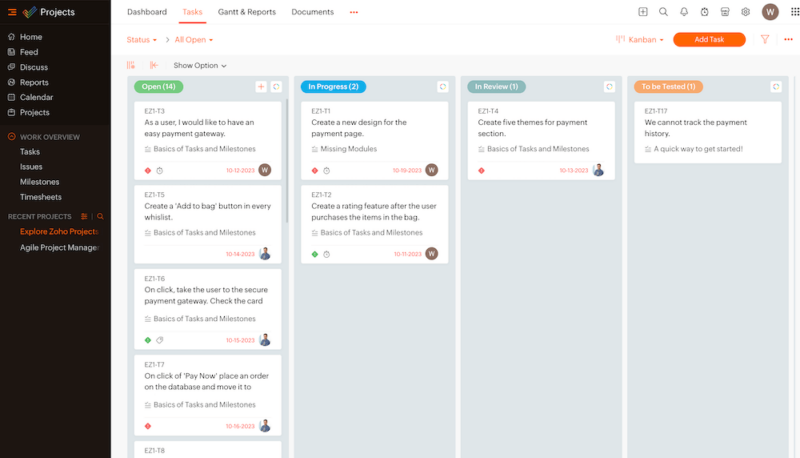 zoho projects agile