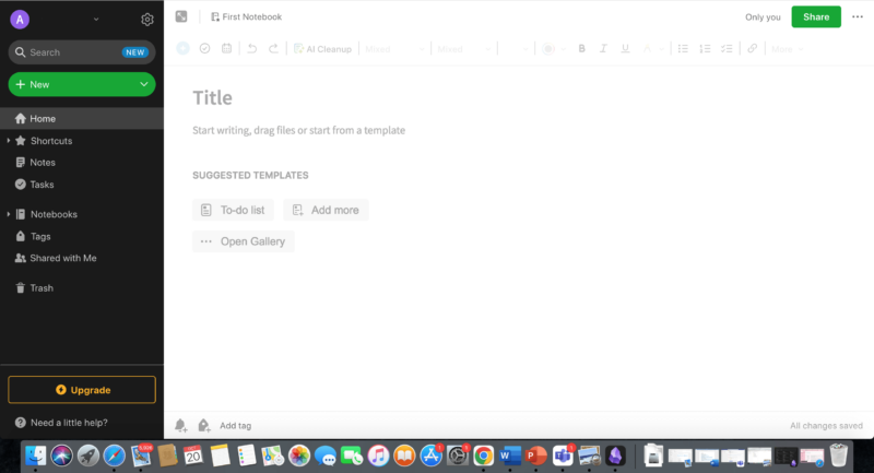 Evernote interface