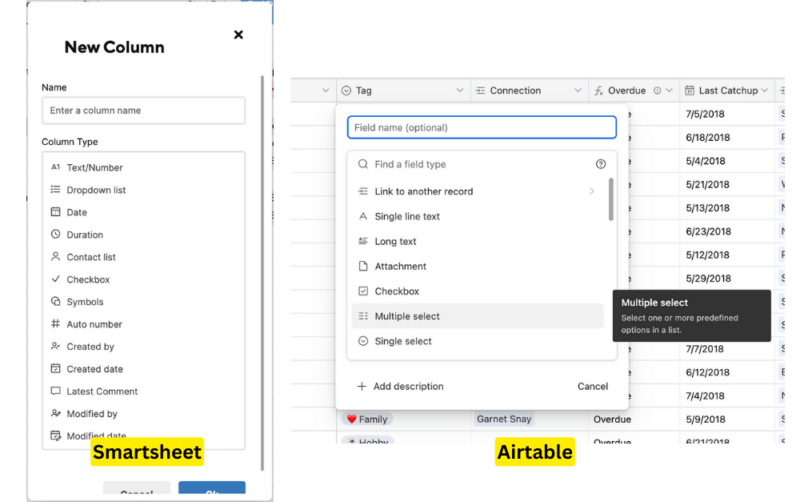 custom field smartsheet airtable