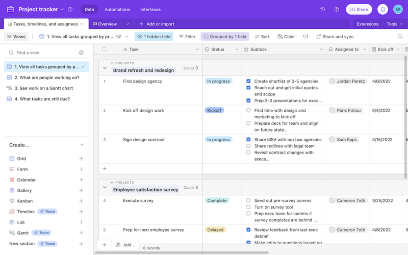 project and workflow features