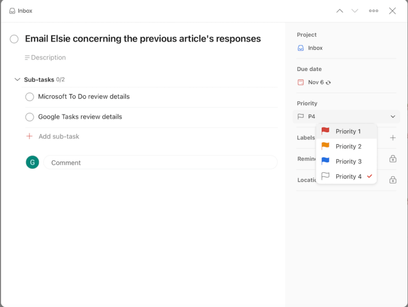 todoist task addition window