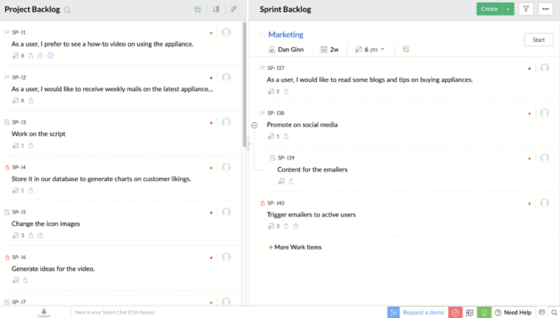 zoho sprints backlog